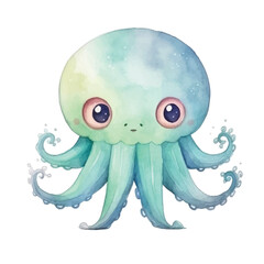 octopus cute watercolors illustration on white background