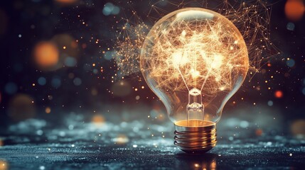 API Agents Concepts. Bright light bulb with glowing sparks against a blurred background.