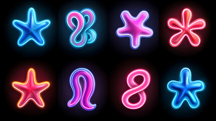 Obraz premium Set of Sparkling Neon Starfish and Infinity Symbols