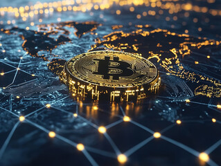 Bitcoin on World Map with Network Connections