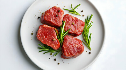 Raw Lamb Chops with Rosemary and Pepper on White Plate