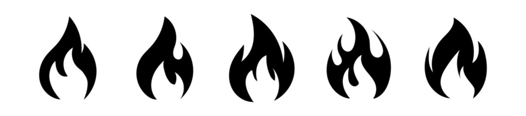 Five Abstract Black Flame Icons Design Elements Set