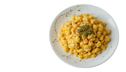 Scrambled eggs on white plate