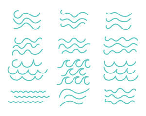 Fototapeta premium Teal Ocean Wave Icons Summer, Sea, Water, Design, Elements, Graphics, Illustration, Collection, Symbol