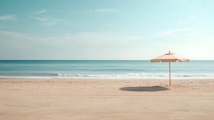 Serene Beach Umbrella Scene Sandy Shore Ocean View Summer Vacation