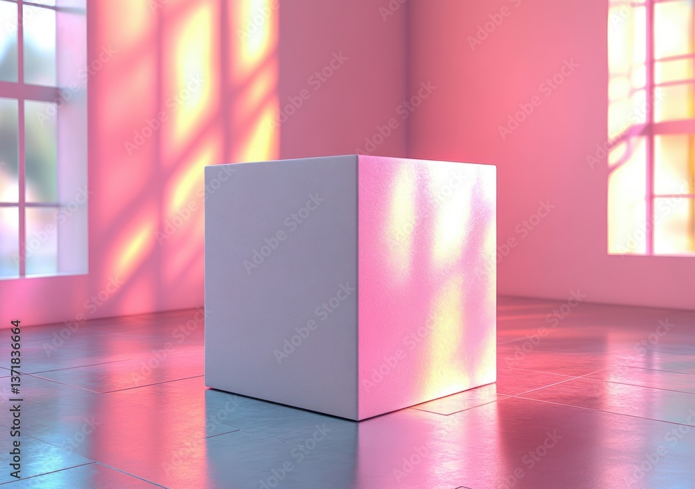 Poster minimalist white cube mockup blank cardboard box 3d rendering isolated on gradient background