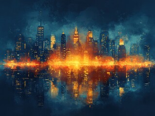 Fototapeta premium Panoramic Cityscape at Night