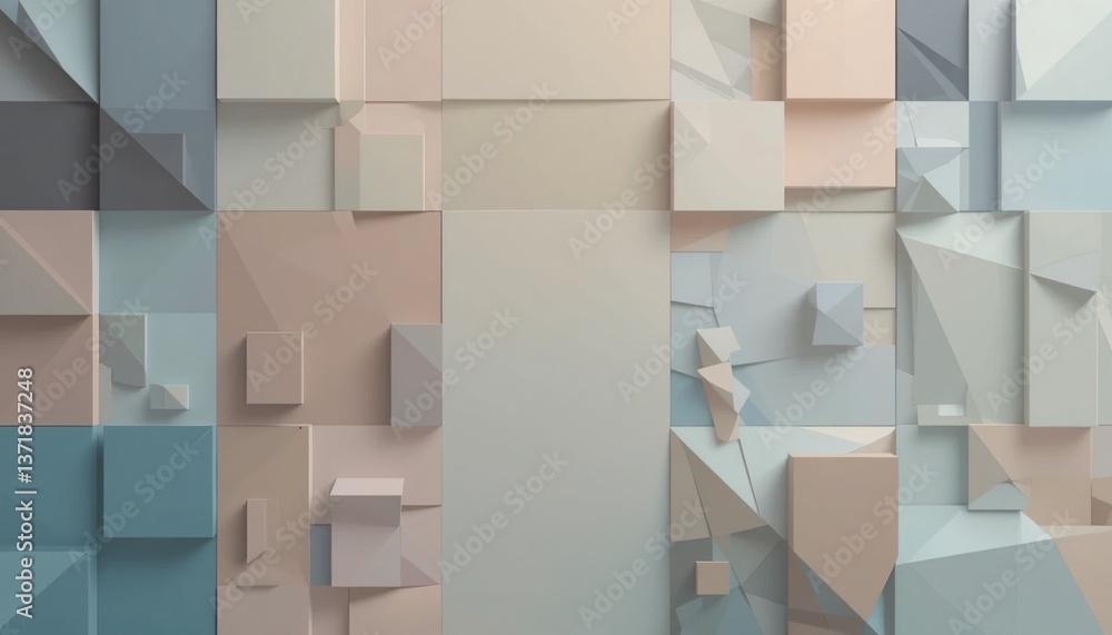 Poster dynamic geometric shapes in soft pastel colors abstract art digital creation minimalist environment 