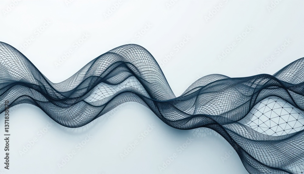 Poster dynamic flow of black mesh waves abstract art minimalistic design digital environment aesthetic view