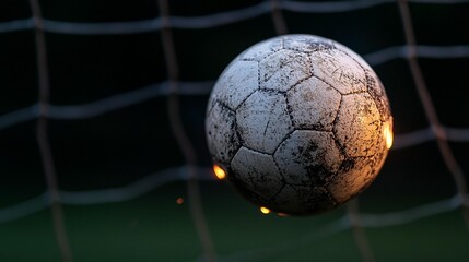 Soccer Ball in Goal Net Evening