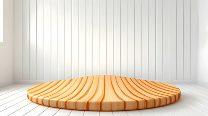 Round Wooden Podium on White Wooden Floor