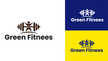 Fitness logo, Gym logo design template, with silhouettes of bodybuilders, vector