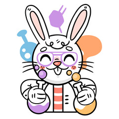  Ronnie The Bunny as a joyful scientist, enthusiastically conducting experiments and explorations in science. 