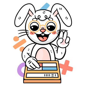 Ronnie The Bunny happily using an abacus, underscoring the significance of interactive and hands-on learning in mathematics education. 