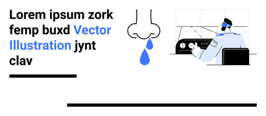 Laboratory scene with a doctor analyzing samples, nose with droplets signifying medical focus, research. Ideal for medicine, healthcare, allergies, research, diagnostics, analysis simple landing