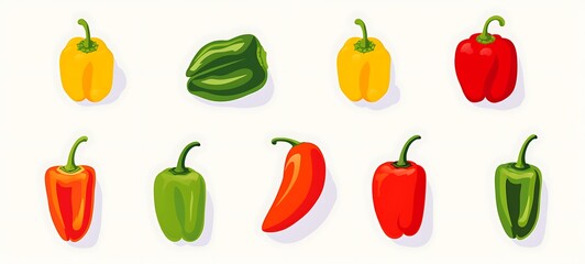 Fototapeta premium White background with drawings of colorful paprika for children, ai generative