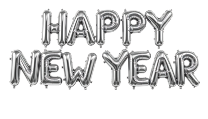 Silver balloon text Happy New Year