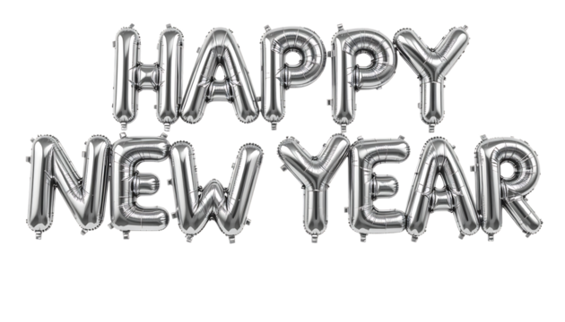 Silver balloon text Happy New Year