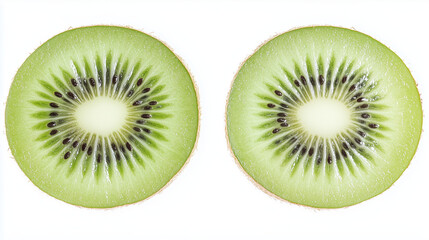 Fototapeta premium Fresh Kiwi Halves with Detailed Texture, Isolated on White Background, Showcasing Natural Vibrancy and Simplicity