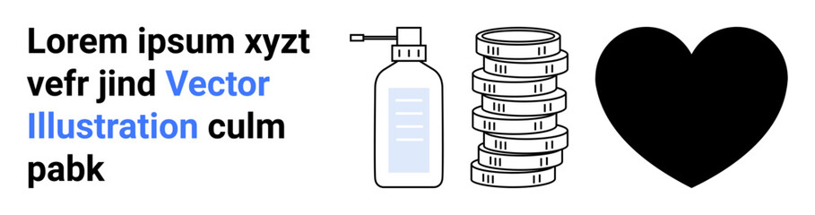Medicine bottle, coin stacks, and heart shape representing health, investment, and care. Ideal for healthcare, finance, wellness, charity support preventative medicine simple landing page