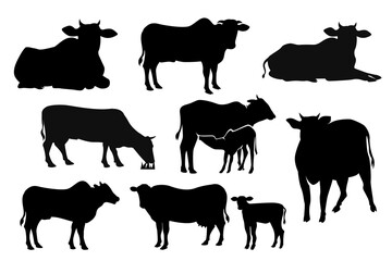 Cow Silhouette. Black and white Vector Illustration