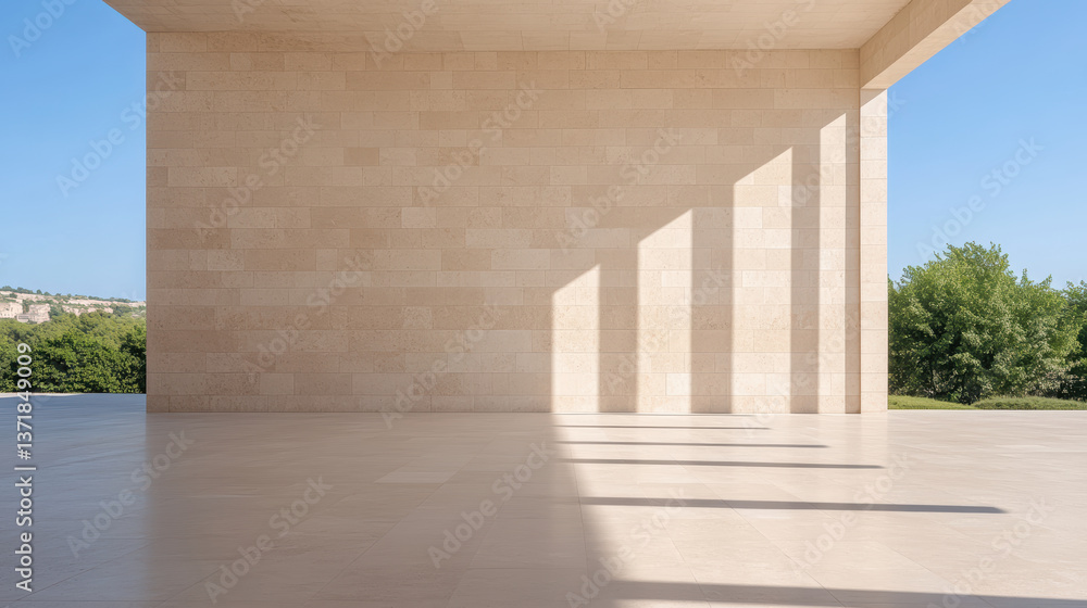 Poster minimalist architectural space with geometric shadows and natural light creating serene