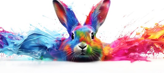 White background with drawings of colorful Rabbit for children, ai generative