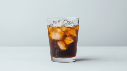 Refreshing glass of soda with ice cubes, perfect for hot day