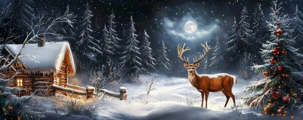 Captivating winter night with deer fitting for festive celebrations.
