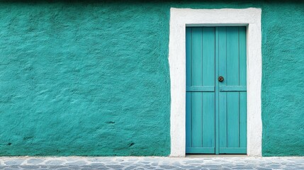 Teal Door, Aged Wall, Exterior