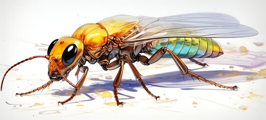 White background with drawings of colorful termite for children, ai generative