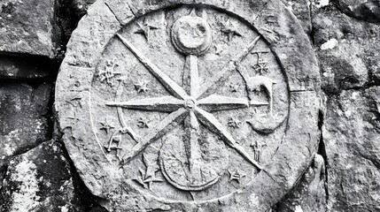Astrological symbols etched in stone