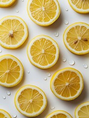 Fresh Juicy Lemon Slices: Captivating Citrus Pattern of Bright Yellow Fruit for Healthy Recipes and Refreshing Summer Drinks
