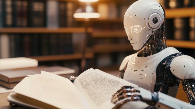 An AI powered robotic assistant helping a scientist decode ancient manuscripts, high-tech archaeology lab with digital text analysis, High-tech style