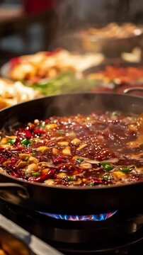 Spicy hot pot cooking scene