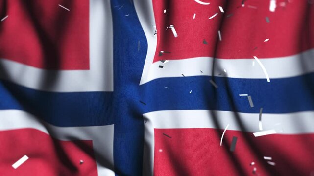 Norway flag waving with confetti | Norwegian National Day celebration | Patriotic background
 - Powered by Adobe