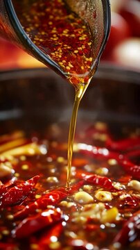 Hot pot with chili sauce in red oil