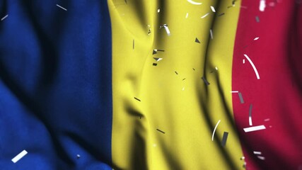 Romania Independence Day Celebration with Waving Flag and Confetti