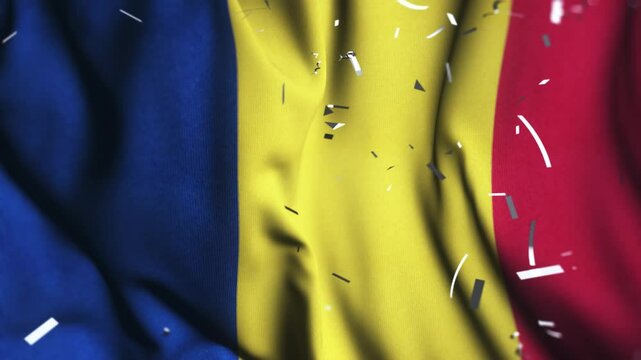 Romania Independence Day Celebration with Waving Flag and Confetti
