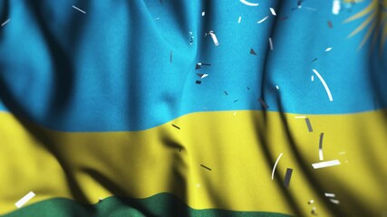 Rwanda Independence Day Celebration with Waving Flag and Confetti

