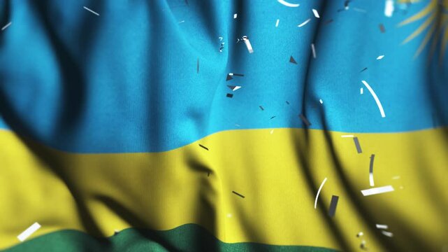 Rwanda Independence Day Celebration with Waving Flag and Confetti
