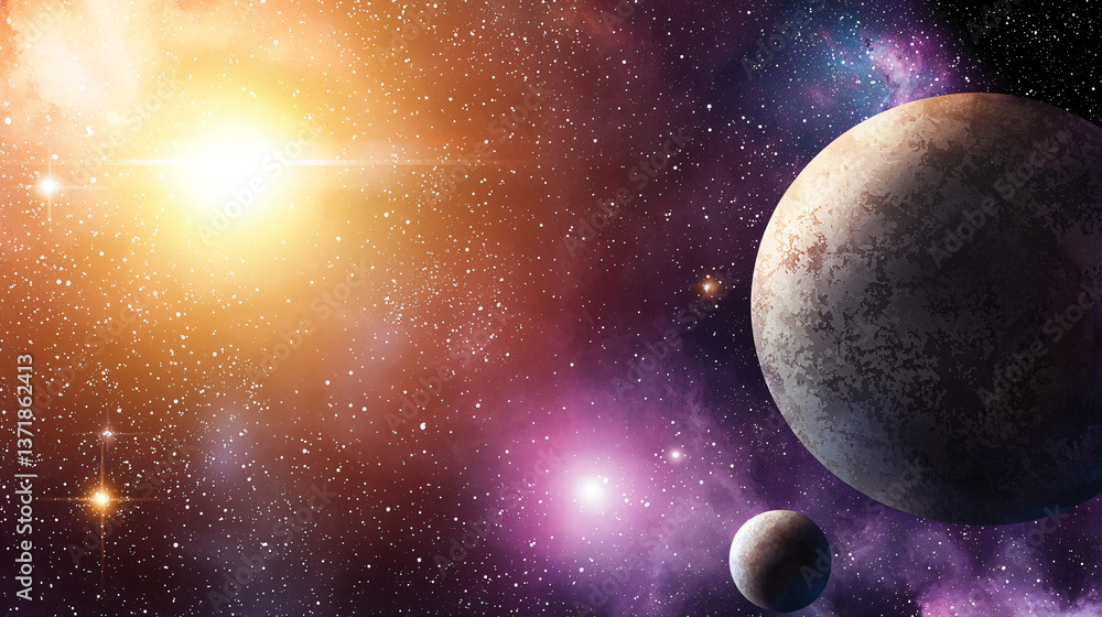 Poster a majestic planet suspended in the vastness of the sky illuminated by a soft ambient glow in a paral