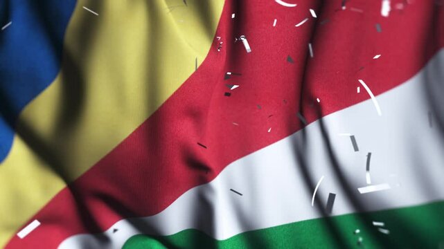 Seychelles Independence Day Celebration with Waving Flag and Confetti
 - Powered by Adobe