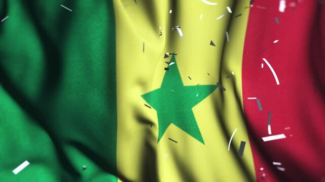Senegal Independence Day Celebration with Waving Flag and Confetti