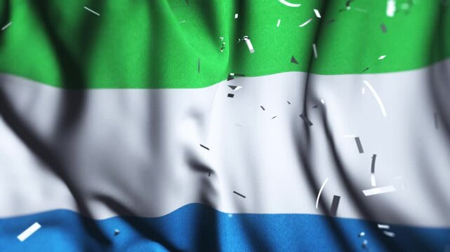 Sierra Leone Flag Waving with Confetti
