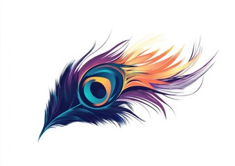 Obraz premium Vibrant peacock feather illustration on white background