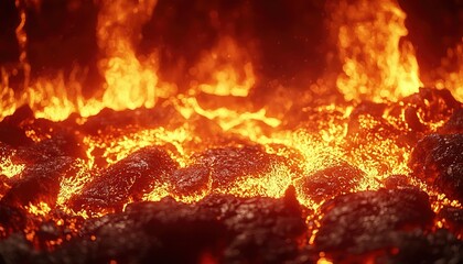 Obraz premium Glowing Embers Ignite Fiery Lava Rocks