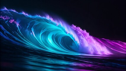 Neon wave, vibrant colors, abstract ocean