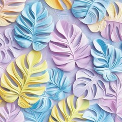 Exquisite 3D monstera leaves create a captivating textile design.