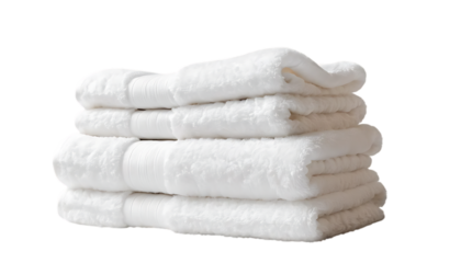 stacked pile of soft, fluffy white towels png 